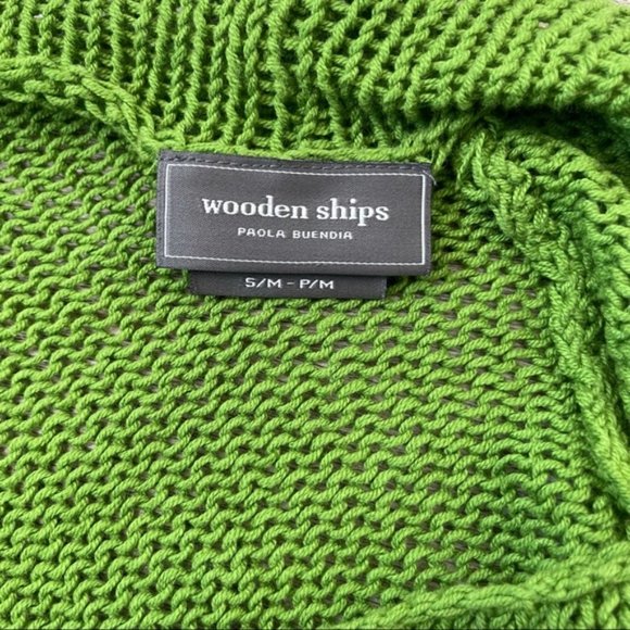 WOODEN SHIPS Women's Green Open Knit Long Sleeve Pullover Sweater Small/Medium - Picture 6 of 11